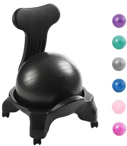 Sitzball Ergonomischer Stuhl mit Austauschbaren Kugeln, Stabilitäts-Yoga-Ballstuhl für Das Büro zu Hause Im Klassenzimmer, Gymnastikballsitz mit Rollen und Rückenstütze (Color : Black)