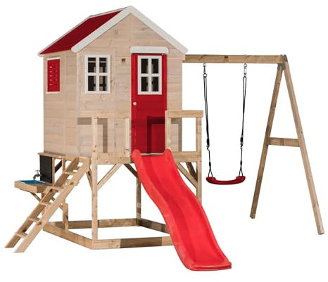 Wendi Toys M24-K Stelzenhaus mit Rutsche, Schaukel, Küche, Spielhaus Holz-FSC Kinder Outdoor 330×350×242 cm, mit Wasserhahn, Sand-Wasserbecken, Tafel, wetterfest