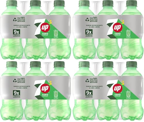 7 UP Refresco cero de lima y limón, sin azúcares y sin calorías, pack de 9 botellas de 330 ml, 2.97 litros en total (Paquete de 4)
