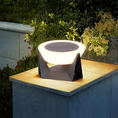 PAKEDANDUN Solar Pillar Light,15 Large Outdoor Post Lights Modern Column Cap Lights Dusk to Dawn Post Lamp IP54 Waterproof Deck Lantern 3000K Luxury LED Lighting for Entrance Patio Garden Decoration