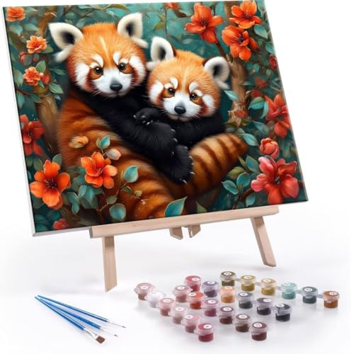 Panda roux Peinture Numero Adulte-Peinture par Numéro Enfant Adultes Débutants 20x30cm, avec Peinture Acrylique Numéro d'Art Kit Peinture par Décoration Murale et Cadeaux Pour La Maison R-818