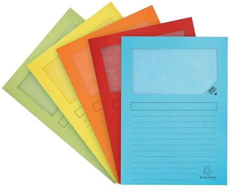 Exacompta - Réf. 50550E - Carton de 8 paquets de 50 chemises à fenêtre sans plastique avec soufflet Super 160 g/m² - couleurs pastel - chemises certifiées PEFC™ - dim 22 x 31 cm - couleurs assorties
