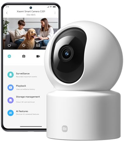 XIAOMI C201 Camara Vigilancia WiFi Interior, 1080P HD 360° Camara Vigilancia, Detección de Personas y Mascotas, Seguimiento Dinámico, Audio Bidireccional, Control Remoto, Compatible con Alexa y Google