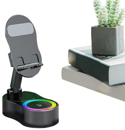 Yugugomo Supporto Telefono Con Altoparlante A Induzione | Supporto Audio Induttivo Con Illuminazione RGB - Porta Tablet Per Camera Appartamento Vacanze Registrazione Film