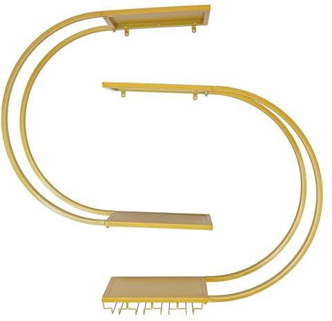 Dokiiovo Wand Montiertes Weinregal, Halbkreises Weinregal mit Weinglashaken, Flaschenregal aus Metall mit 4 Ebenen, Geeignet für Küche, Bar, Restaurant, 120x20x120 cm (Gold)