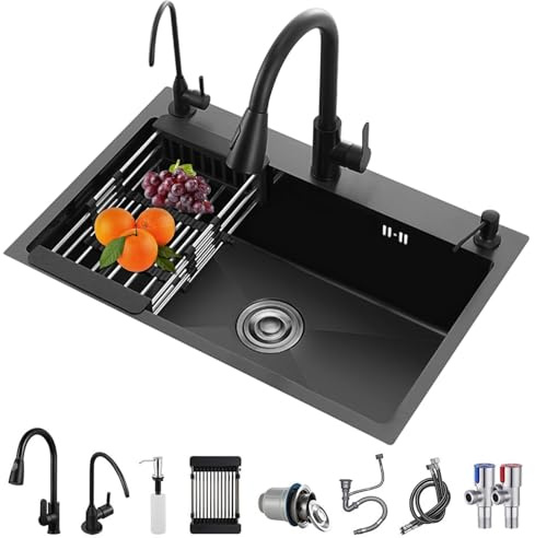 Lavello da cucina sottopiano in acciaio inox di alta qualità con rubinetto estraibile, 80 x 50 x 20 cm, durevole lavello per lavastoviglie con accessori per cucine moderne