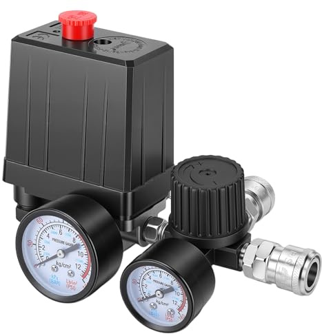 Pressostat Compresseur D'air, 220V Pressostat Compresseur, 20A Kit Accessoires Compresseur Air avec Manomètre Soupape de Sécurité Raccords 90-120 PSI