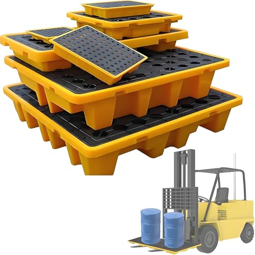 SFSLBFB Auffangwanne mit Ablauf und Gabelstapleraufnahmen, stapelbare Polyethylen-Auffangplattform für Industrielager, 120 x 120 x 18 cm