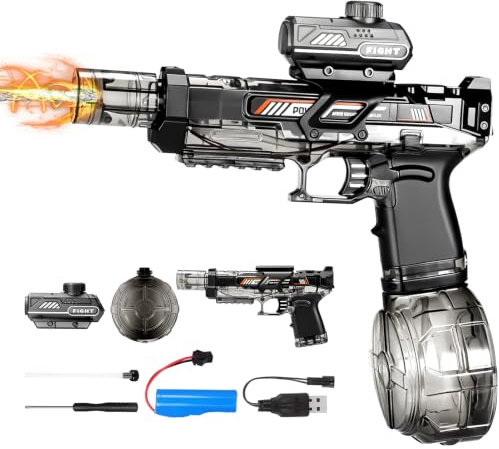 Lomffy Pistola de Agua Electronica para niños Adultos, Pistola de Agua automática con luz Que simula una Llama, Largo Alcance Pistola de Agua motorizada Piscina Playa Fiesta Juguetes para niños niñas