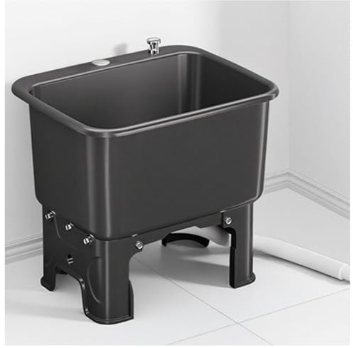 WDSOPK FloorStanding Multipurpose Mop Sink with Drain Kit Portable Utility Laundry Tub HighCapacity Slop Sink for Home & Commercial Use Ideal for Cleaning and Washing (Black 40cm×40cm×46.5cm)