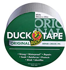 Duck Tape Cinta de reparación de tela adhesiva de alta resistencia, color blanco, 50 mm x 25 m.