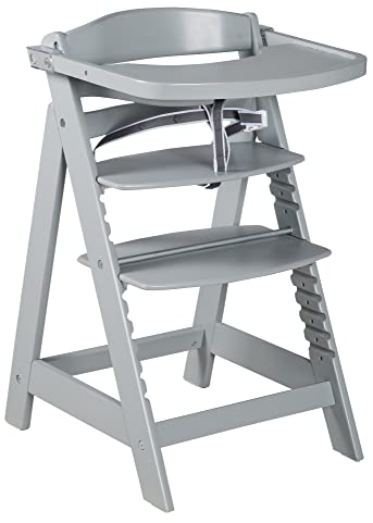 roba Treppenhochstuhl 'Sit Up Click & Fun', Hochstuhl inklusive abnehmbarem Essbrett und Bügel, innovativer Klickverschluss, mitwachsend vom Babyhochstuhl bis zum Jugendstuhl, Holz, taupe
