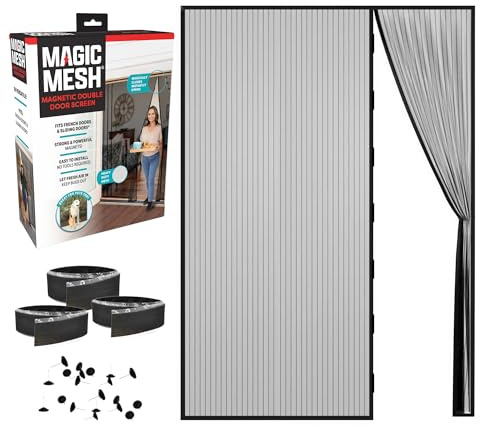 Magic Mesh Double Door- Hands Free Magnetic Screen Door, Fits French & Sliding Doors 75 in x 83 in