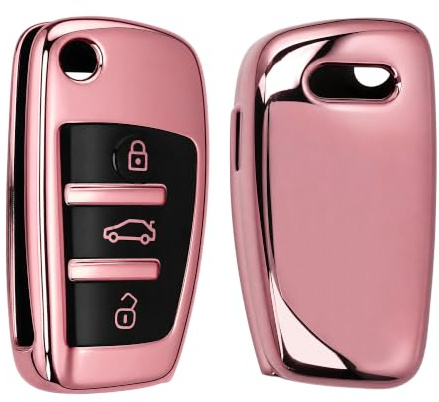 kwmobile Schlüsselhülle für Audi 3-Tasten Klappschlüssel Hülle - Autoschlüssel Schlüssel Hülle aus TPU Silikon - Schlüsselschutz Gehäuse in Hochglanz Rosegold