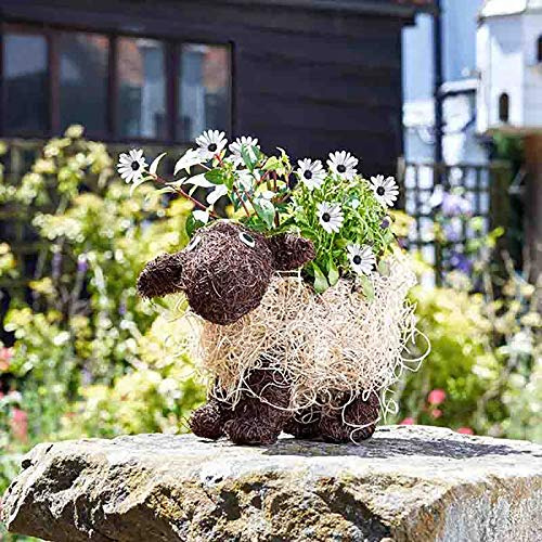Garden Mile Pflanzgefäß für den Garten, Schaf, Rattan, für drinnen und draußen, Bauernhof-Tier-Thema, Blumen-Pflanzgefäß, Stroh, Terrassendekoration, 26 x 15 x 33 cm
