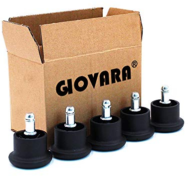 GIOVARA - Set di 5 rotelle di ricambio per sedia da ufficio, 11 x 22 mm, diametro 50 mm (nero)