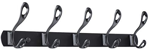 sourcing map Doppelwandhaken Zinklegierung Mantelhut Doppelte Kleiderhaken Kleiderbügelhalter mit Schrauben Schwarz Lack Schwarz-B 5 Haken