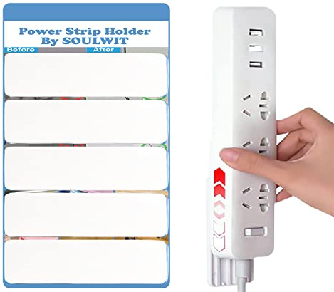SOULWIT 5-Pack Selbstklebendes Steckdosenleistenhalter, Übergepannungsschutz Fixator Wandhalterung Lochfreies Kabelmanagement-System für Fernbedienung, Router, Computer, Küche, Zuhause und Büro