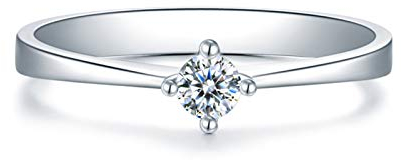 Beydodo Ring Damen Platin, Eheringe 4-Steg-Krappenfassung 0.1ct Rund Diamant Solitärring Verlobungsringe Weißgold Gr. 62 (19.7)