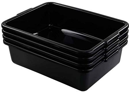 Callyne 4-Pack 8 L Black Small Plastic Kitchen Bus Tubs, Rectangular Washing Up Bowl