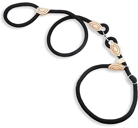 MONKIMAU Hundeleine mit Zugstopp Halsband Set für große Hunde - Leine Nylon 1,4cm x 150cm (schwarz)