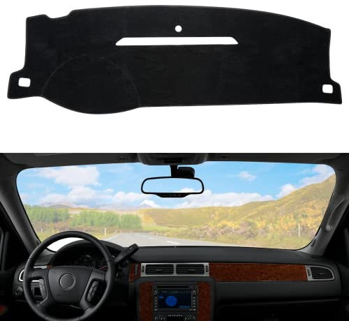 Dashboard Dash Cover Mat Carpet Compatible with 07-14 Chevy Tahoe Suburban Denali Avalanche GMC Yukon/XL,07-13 Chevy Silverado Sierra Without Dash Speaker and Only One Glove Box(Airbag box can open)