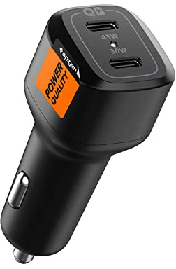 Spigen USB C Autoladegerät 75W Dual Fast Charge PD PPS 3.0 45W+30W für Samsung Galaxy S24 Ultra Plus S23 S23 S21 Note 20 Z Flip Fold 5 iPhone 14 13 Pro Max Plus Pixel 7 6 Pro MacBook Air iPad Steam