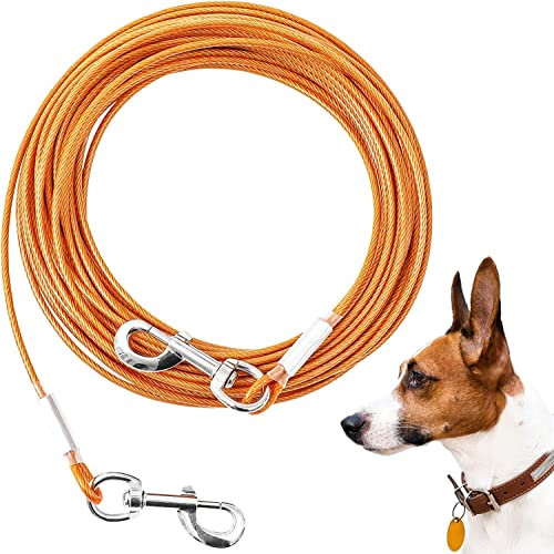 Mi Metty Cable de amarre para perros, correas de perro de 50 pies, cable de amarre resistente para perros grandes de hasta 125 libras, línea de amarre duradera para exteriores y patio