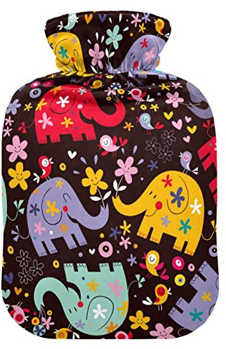 YOUJUNER Hot Water Bottle with Cute Elephant Colourful Cover 2 Litre Large Hot Water Bag Warm Comfort Hand Feet Warmer