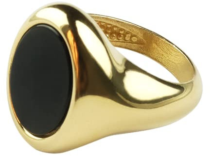 Siegelring aus 925 Sterling Silber mit schwarzem Stein, Siegelring Damen Herren, 18K vergoldet, made in Italy