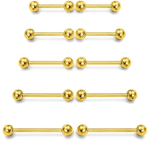 Prjndjw 14G Surgical Steel Straight Barbell - Tongue & Nipple Rings for Women & Men - Length 12MM, 14MM, 16MM, 18MM, 22mm - Piercing Jewelry