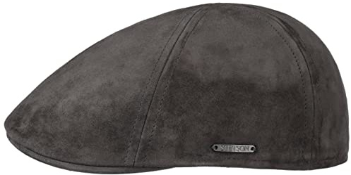 Stetson Texas Goat Suede Flatcap Schirmmütze Uni einfarbig Made in EU Herren Sommer Winter anthrazit L (58-59 cm)