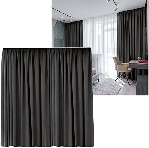 Cleanlevel EST 2016 Vorhänge Vorhang Gardinen 3 Meter Kräuselband verdunklungsvorhänge Verdunkelungsvorhang Übergröße Thermovorhang Blickdicht 300cm (B) x 245 (L) (Dunkelgrau Kräuselband)