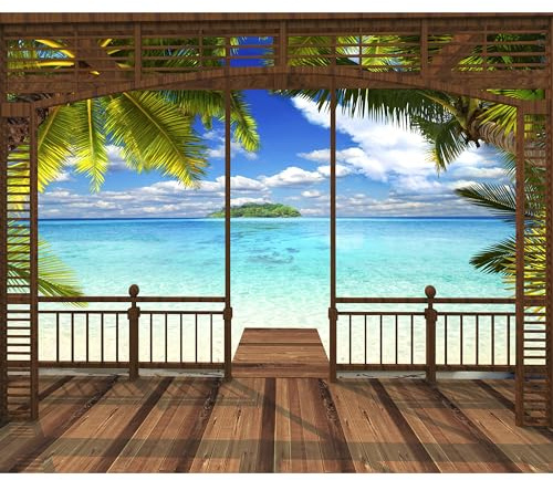 murando - Fototapete Premium-Vlies Tropische Insel, 400x280 cm, Wohnzimmer | Premium-Vliesstoff, Full HD Druck, hochwertige Verarbeitung fürs Wohnzimmer, schnelle Montage, lichtbeständig, geruchsfrei