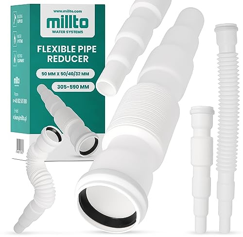 Millto™ Flexibler Rohrreduzierer 50 x 50/40/32 mm Sanitärarmaturen Reduzierrohr-Verlängerung Abflussverbinder mit Muffe Langlebiges HDPE Polyethylen Beschädigungssicherer Kanalsystem Anschluss