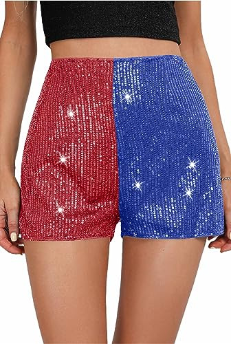 Pailletten-Shorts für Damen, hohe Taille, elastisch, gerades Bein, Hotpants, Party, Konzert, Glitzer, Rave-Shorts