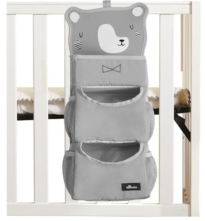 Sunevno Wickeltasche zum Aufhängen, Organizer für Wickeltisch, Krippe, Spielplatz oder Wand und Kinderzimmer, Grauer Bär