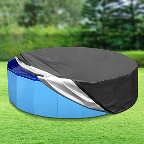 Tufmunb 180,3 cm große Hunde-Pool-Abdeckung, tragbar, rund, zusammenklappbar, mit Oxford-Stoff-Material und Kordelzug-Design, wasserdicht und staubdicht (schwarz) – nur Abdeckung