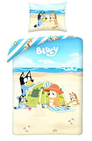 Bluey Funda Nórdica Cama 90 140x200 + Funda Almohada Bingo Bandit | Ropa de cama reversible | Algodón natural transpirable | Chilli licencia oficial | 3-8 años | Regalo | Lavable a máquina