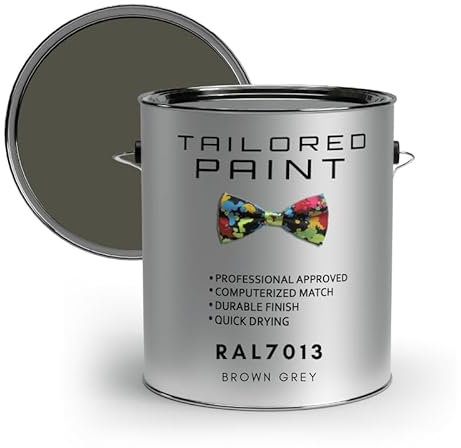 Tailored Paint Vernice su misura in PVC per finestre e porte, 1K, pennello o spray, finitura lucida RAL7013, barattolo di alluminio da 100 ml, grigio marrone