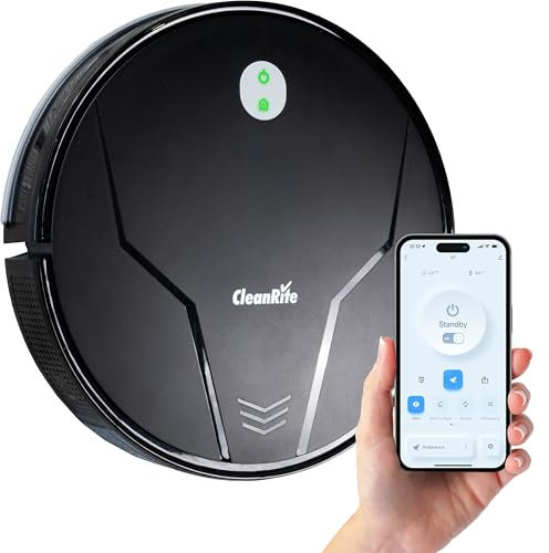 CleanRite® Robot Aspirapolvere 3-in-1 con Funzione di Lavaggio | Telecomando | Stazione di Ricarica Automatica | Controllo via App WiFi | Potenza di Aspirazione 3500PA | Nero