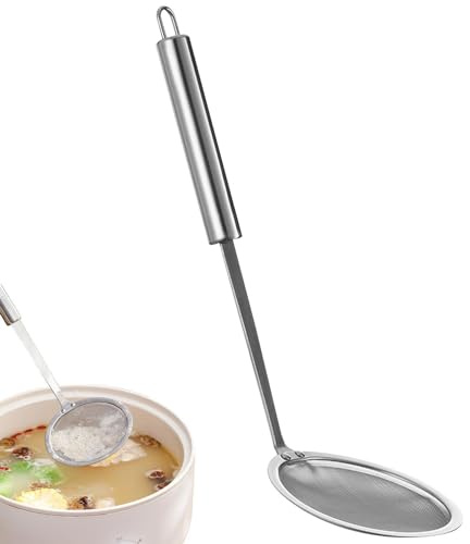 kitchen strainer with handle, fine mesh strainer food strainer hanging stainless steel sieve light sieve dishwasher safe kitchen gadgets for tea rice