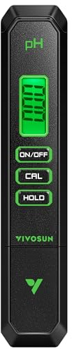 VIVOSUN Metro de pH Digital de Tipo Pluma, Alta Precisión de 0,01 pH, Certificado UL, Medidor Portátil para Hidroponía, Agua Potable Doméstica, Piscina y Acuario, Negro