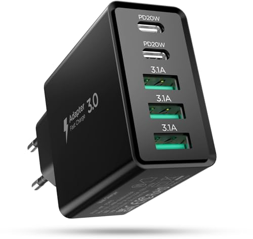 Hohosb 50W 5-Port USB C Ladegerät Block, Adapter für iPhone 15 14 13 12 11 Pro Max, iPad, Google Pixel, Samsung Galaxy und Mehr - Schwarz