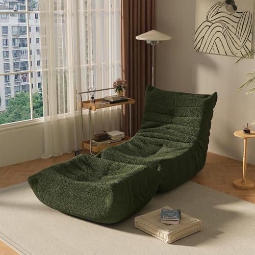 okwish Schlafsofas Relaxsessel mit Rückenlehne und Fußstütze, Lazy Sofa, Indoor-Sitzkissen, Faltbarer Meditationsstuhl, geeignet für Schlafzimmer, Wohnzimmer, Grün