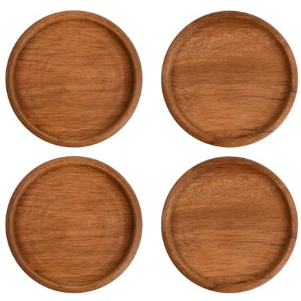 volumoon Set di 4 Portacandele in Legno di Acacia, 8.6cm Sottobicchieri Rotondi, Piatti per Candele in Legno, Candeliere di Legno, Vassoio Decorativo per Candele, Battesimi, Birra, Bevande, Tazze
