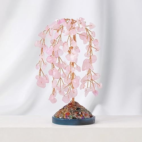Nvzi -c 1 árbol de sauce llorón de piedra natural rosa, árbol de riqueza, árbol de la riqueza tejido a mano, árbol de la vida, adorno para decoración del hogar