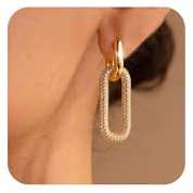 SIXDUTON örhängen guld hängande för kvinnor, 14K guldpläterade pappersklämmor fyrkantiga länkar kreoler, allergivänliga minimalistiska huggie droppörhängen smycken presenter
