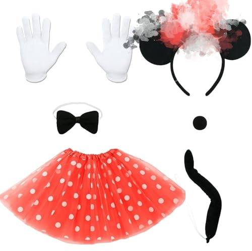 Sidesea Women's Mouse Costume Fancy Dress Costumes Women's Carnival Costume Mini Mouse Costume Women's Skirt White Polka Dot Costume Adults Children Dresses Fancy Dress Headband Women's Mouse Ears