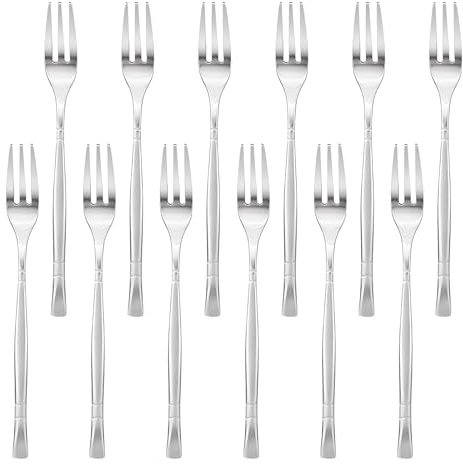 12PCS Appetizer Seafood Forks Crab Stainless Steel Forks Oyster Escargot Forks Set Portable Stainless Steel 3 Prong Cocktail Salad Fruit Dessert Forks for Tasting Crab Escargot Party Travel, 5 Inches
